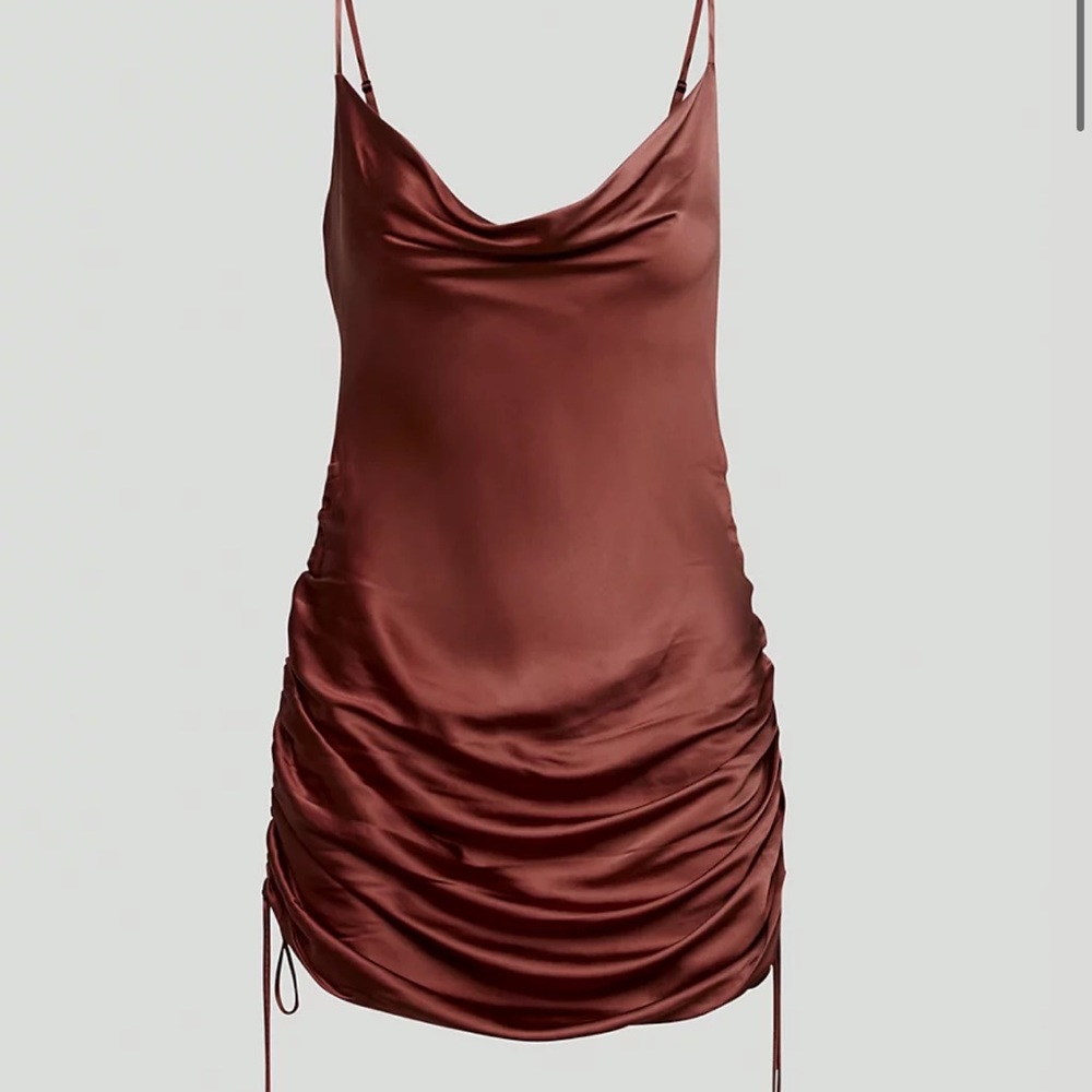 Aritzia ruched satin slip dress